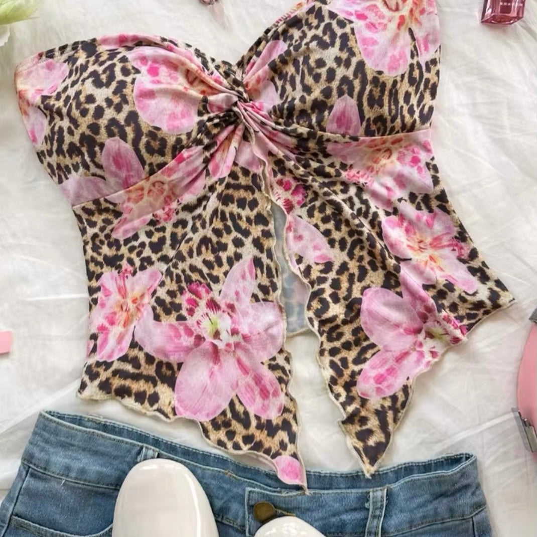 Top mit Blumen und Leoparden Muster