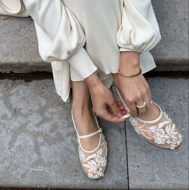 Mary Jane Ballerinas mit Blumenstick