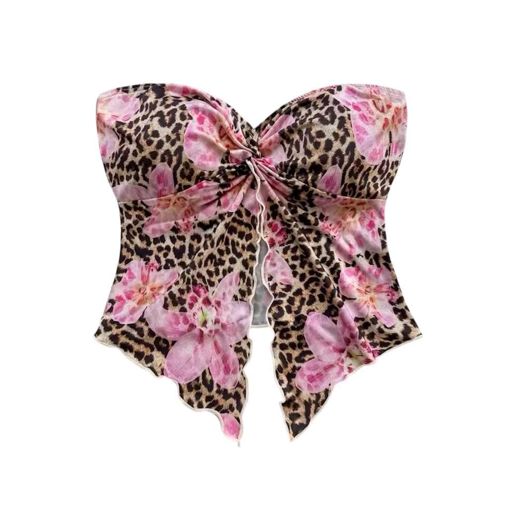 Top mit Blumen und Leoparden Muster