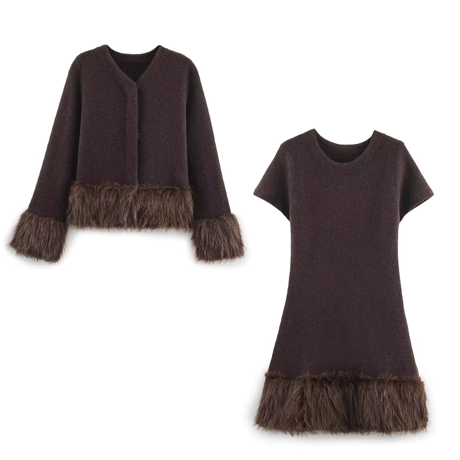 Strick Jacke mit Kunst Pelz