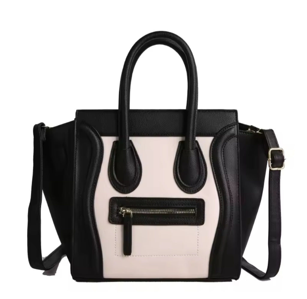 Zweifarbige Handtasche in Lederoptik