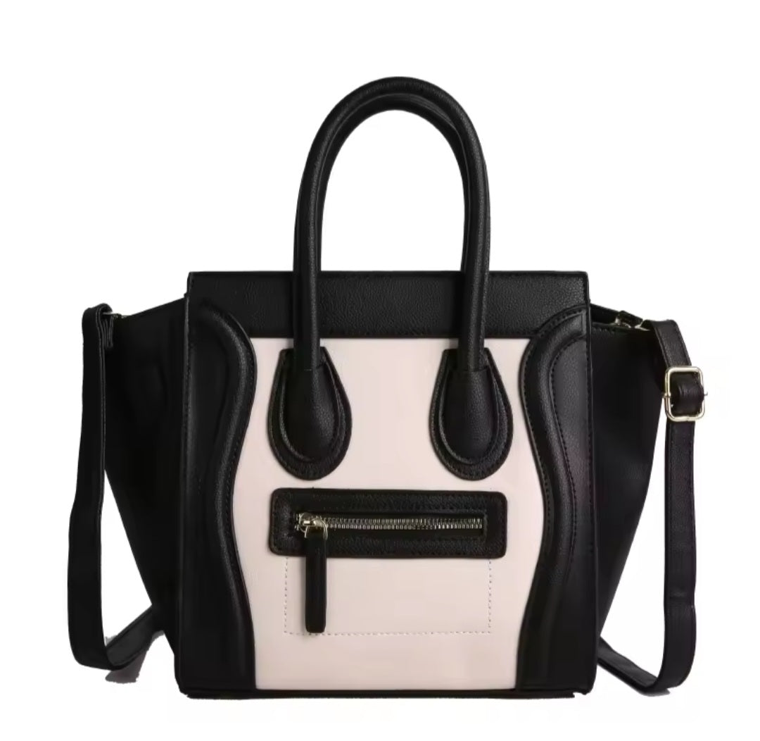 Zweifarbige Handtasche in Lederoptik