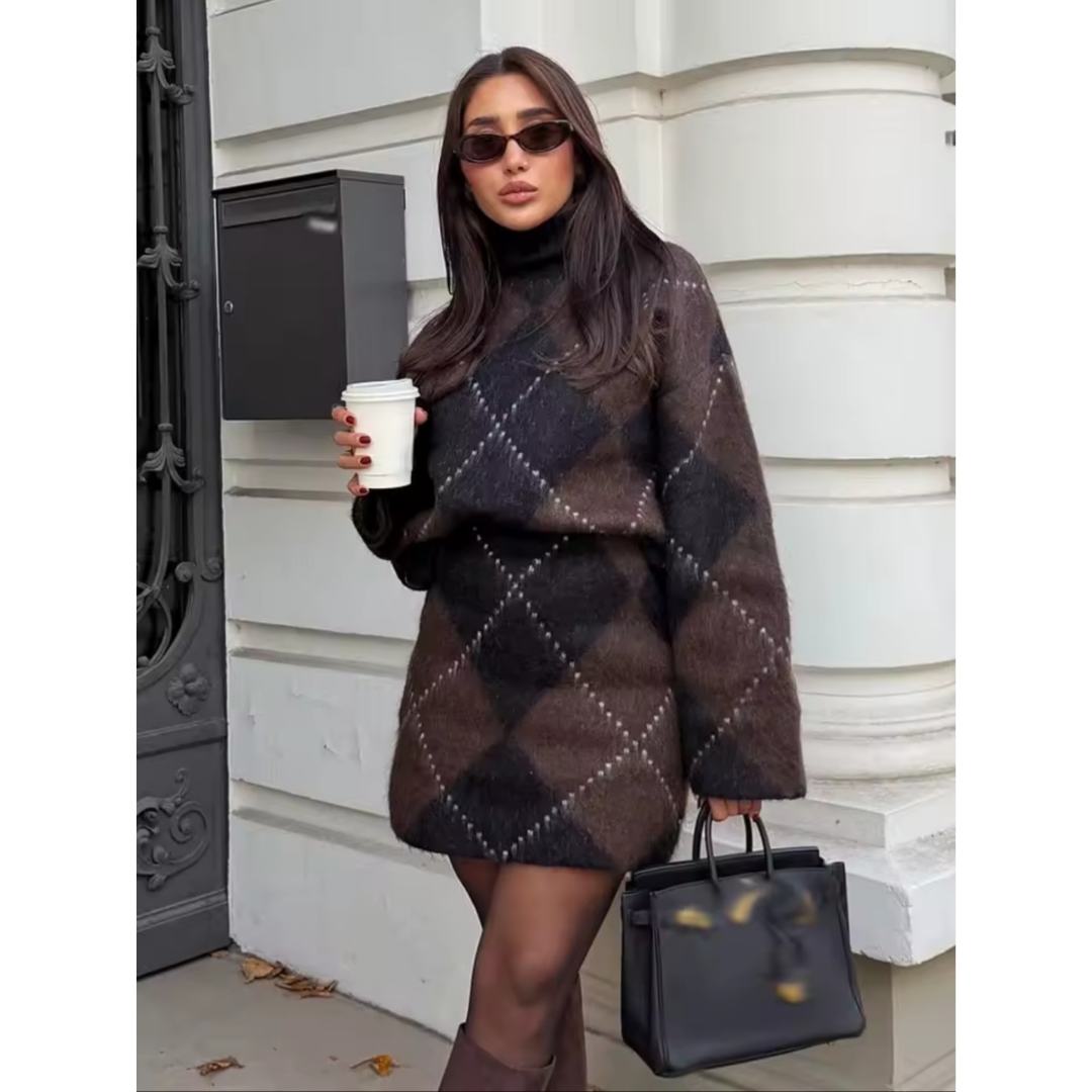 Strick-Set mit Karomuster