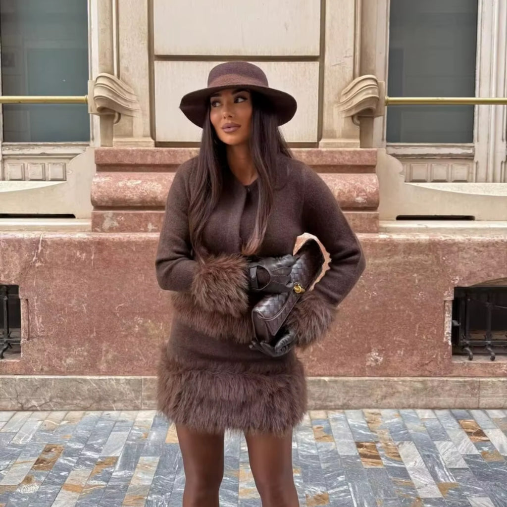 Strick Jacke mit Kunst Pelz