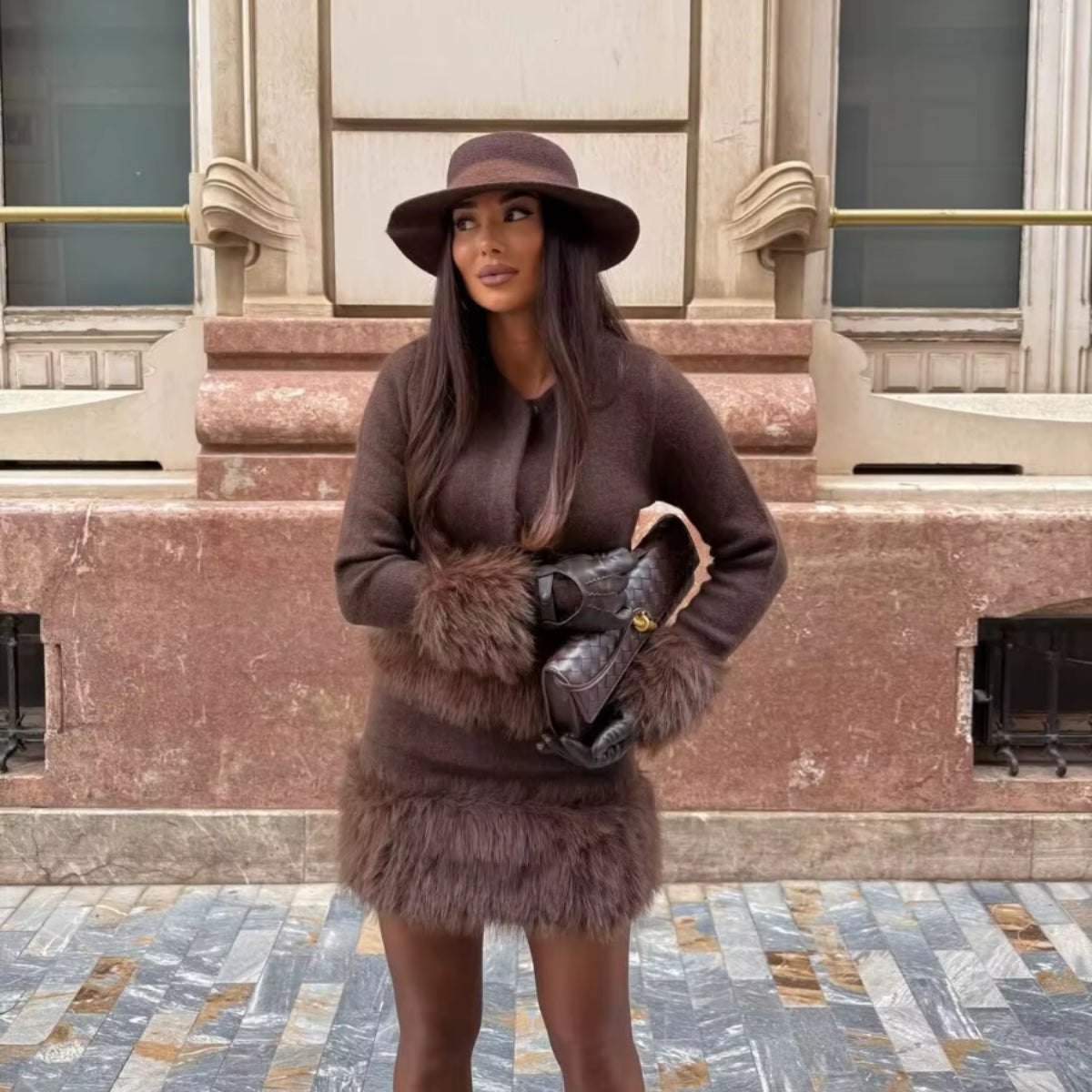 Strick Jacke mit Kunst Pelz